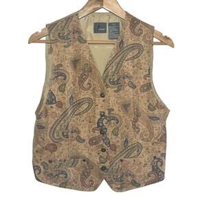 1990's LizWear Liz Claiborne Petite Satin Back Paisley Print Button Up Vest